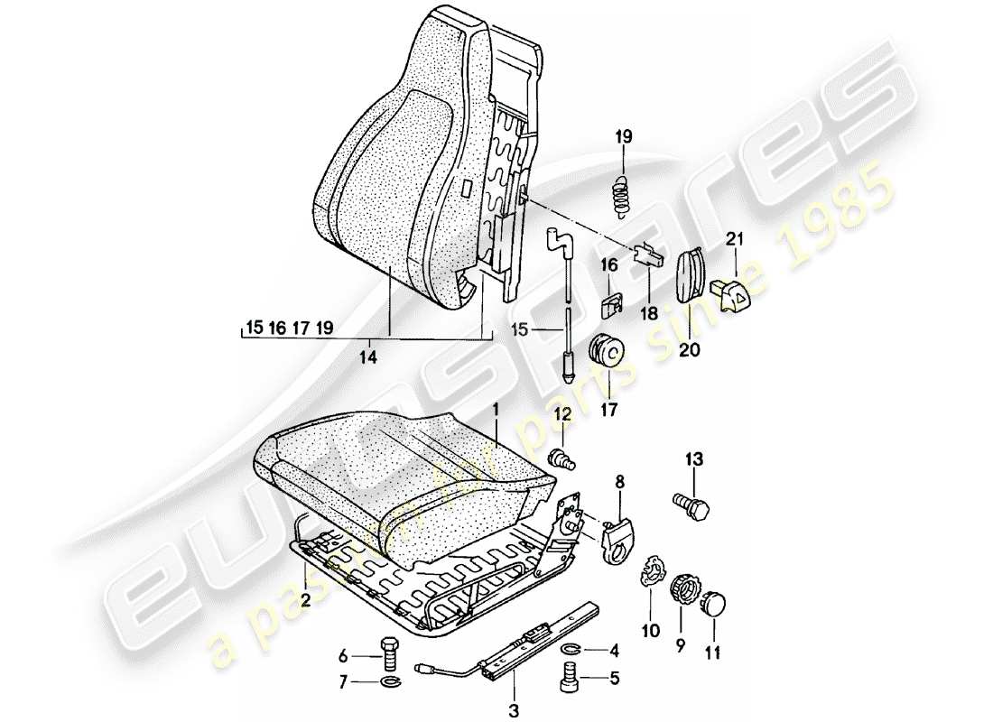porsche 1981 (924) front seat - single parts part diagram