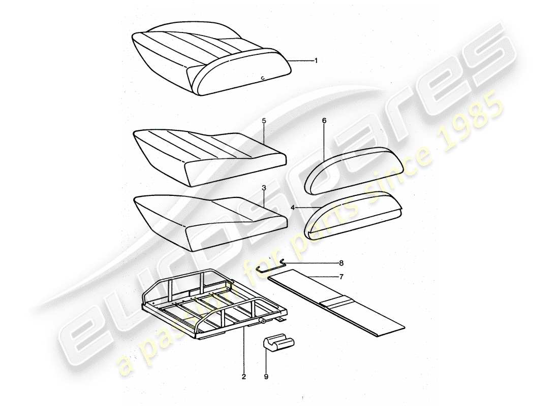 porsche 1976 (911 turbo) sports seat - seat cushion - single parts part diagram