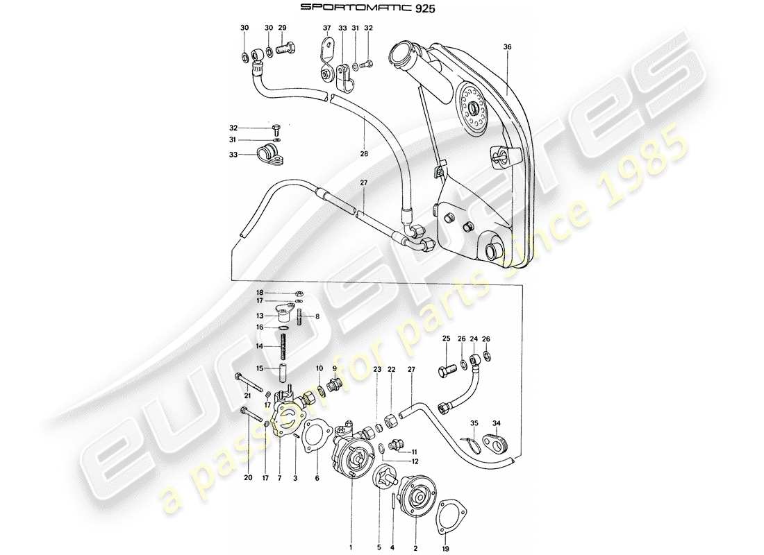 porsche 1977 (911) oil supply - for - torque converter - oil tank part diagram