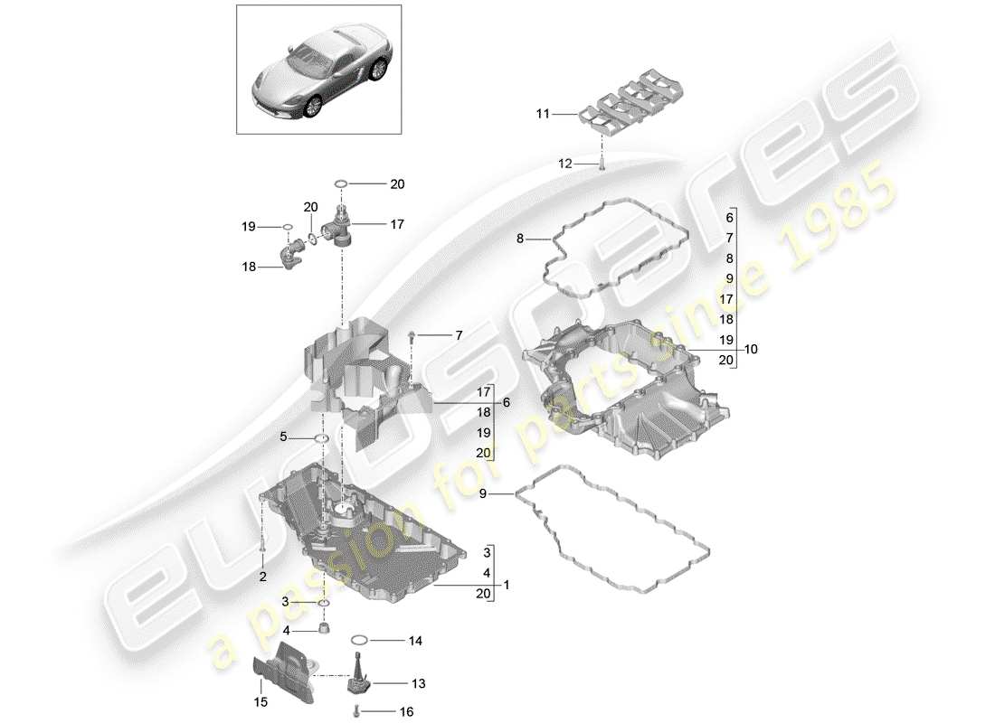 porsche 2018 (718 boxster) engine (oil press./lubrica.) oil sump parts diagram