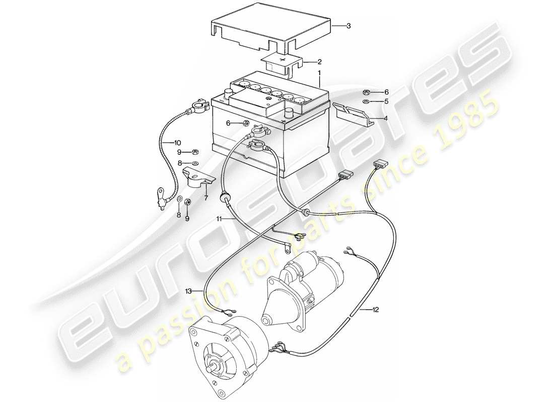 porsche 1979 (924) battery - wiring harnesses - for - starter - alternator parts diagram