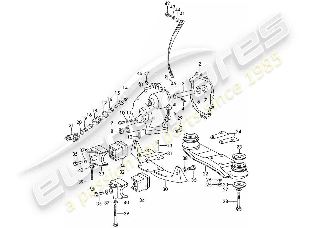 porsche 1969 (911/912) transmission cover - transmission suspension - chilled casting - and - die casting part diagram