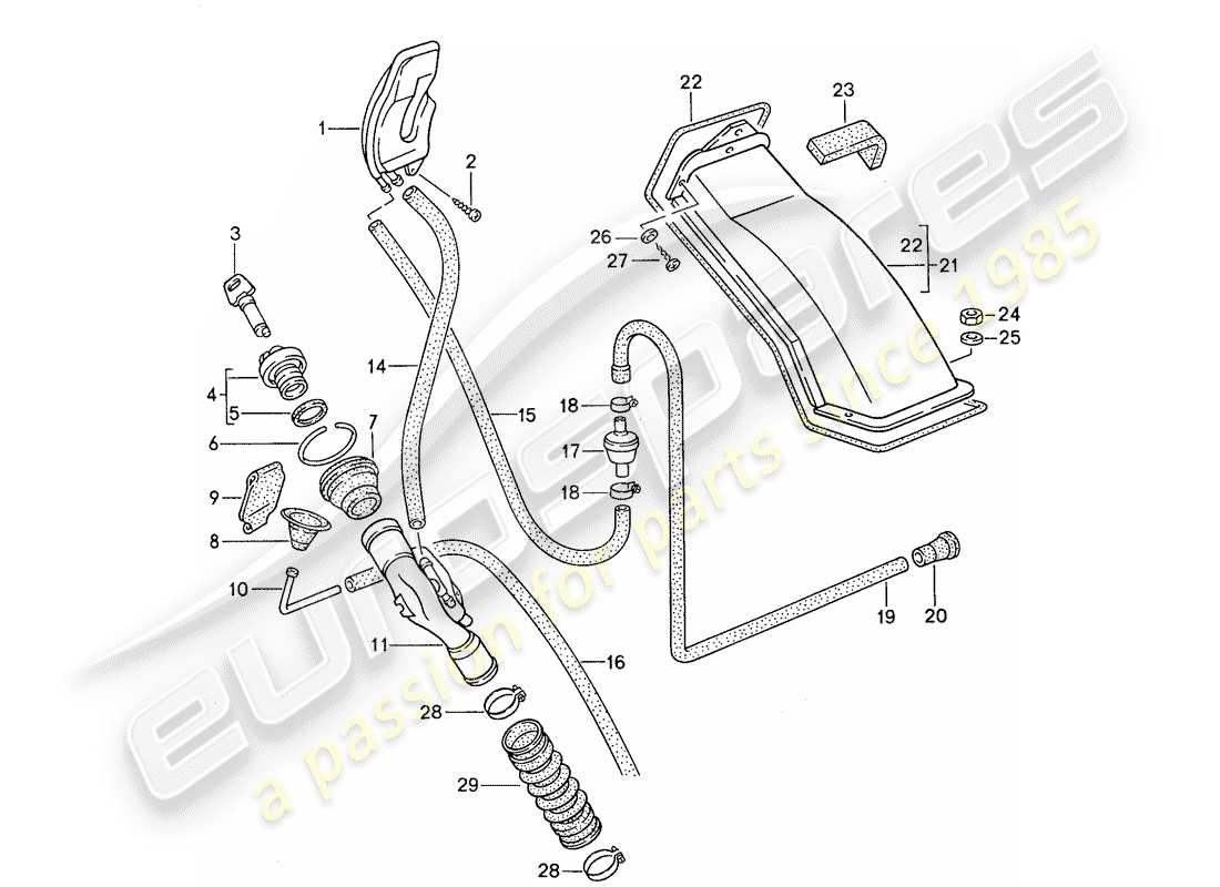 porsche 1989 (944) filler neck parts diagram