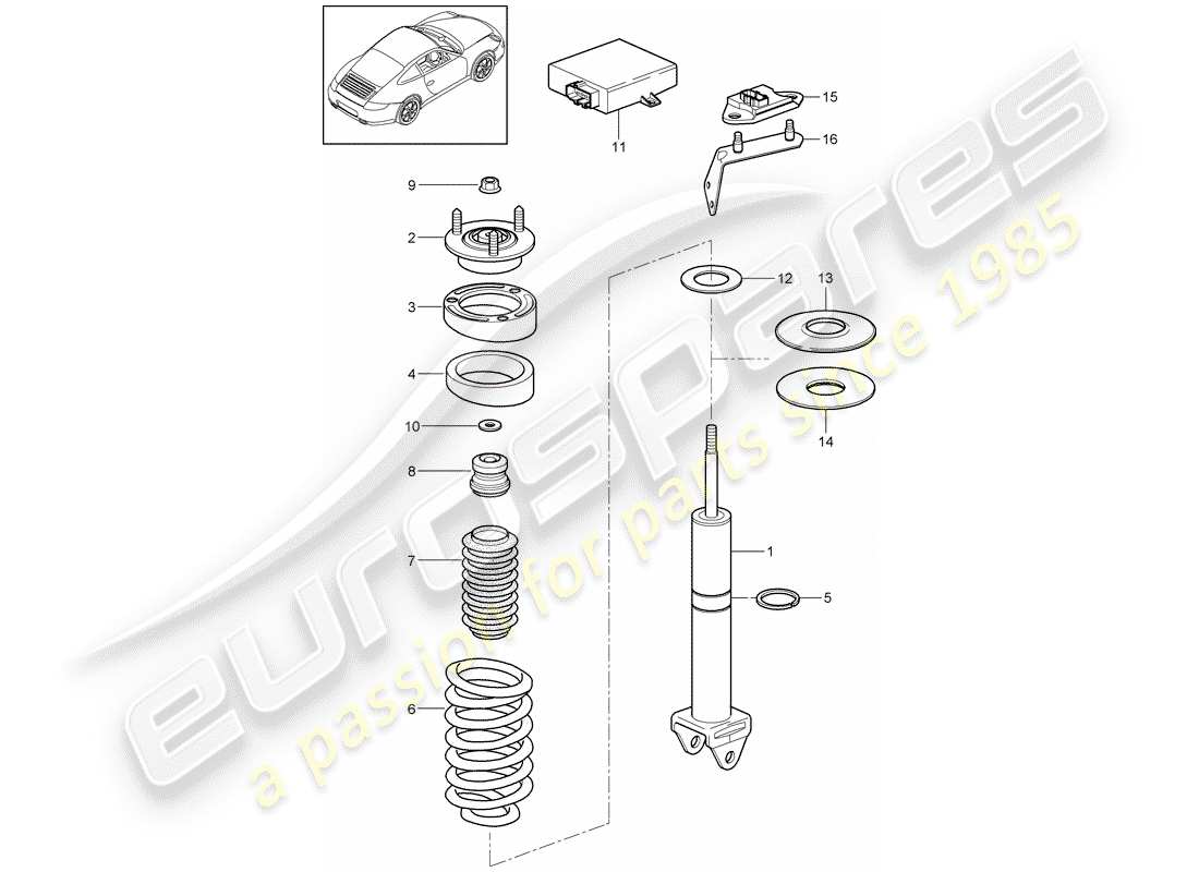 porsche 2009 (997-2) shock absorber parts diagram