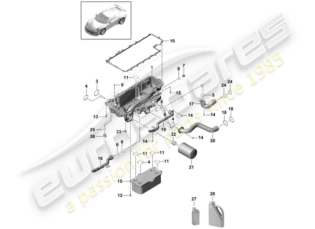 porsche 2016 (991-1 r/gt3/rs) oil filter console engine oil part diagram