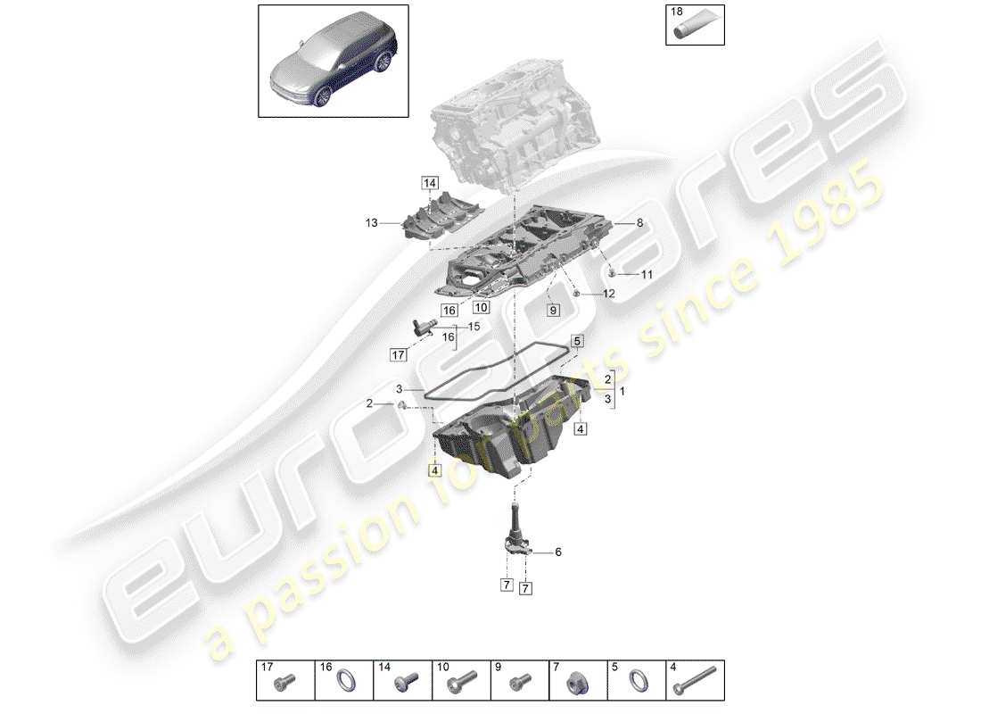 porsche 2020 (cayenne e3 9ya/9yb) oil-conducting housing oil sump part diagram