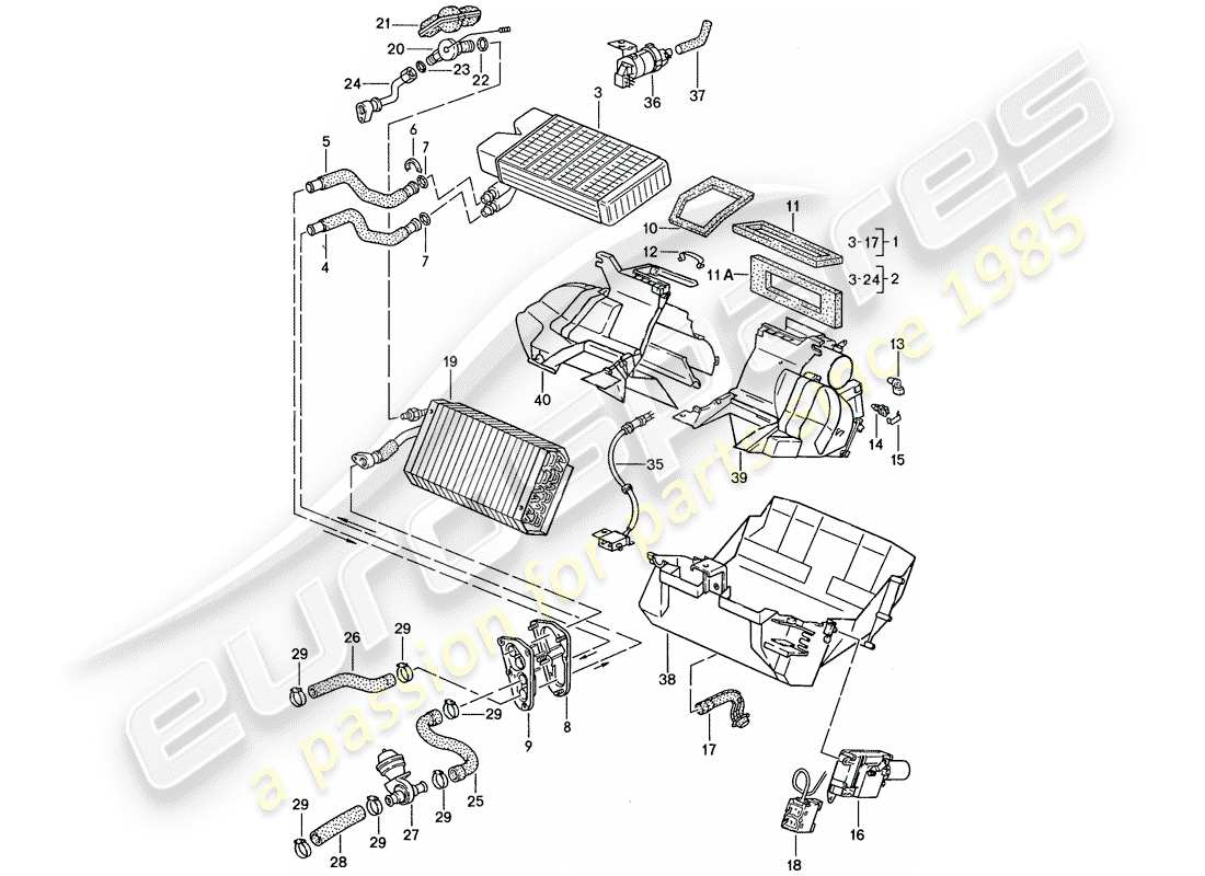 porsche 1989 (944) heater - air conditioner parts diagram