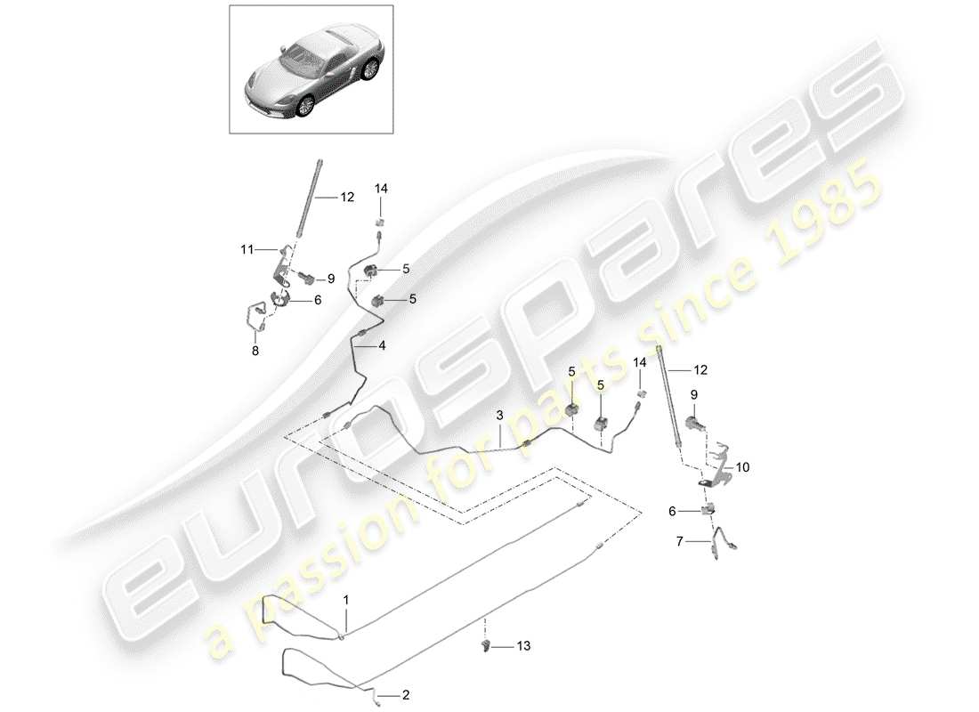 porsche 2018 (718 boxster) brake line center underbody rear parts diagram