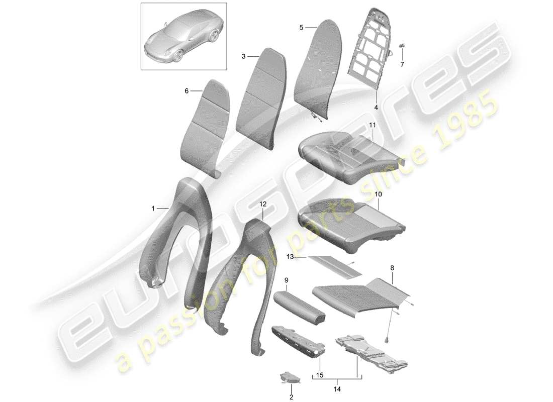 porsche 2016 (991-1) foam part seat and backrest cover sports seat d - mj 2012>> parts diagram