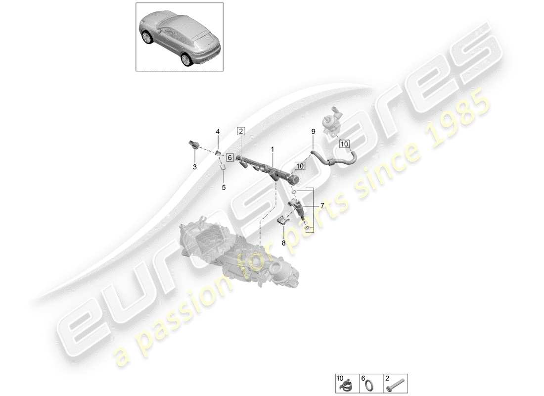 porsche 2020 (macan) fuel collection pipe high-pressure injector high pressure pump parts diagram
