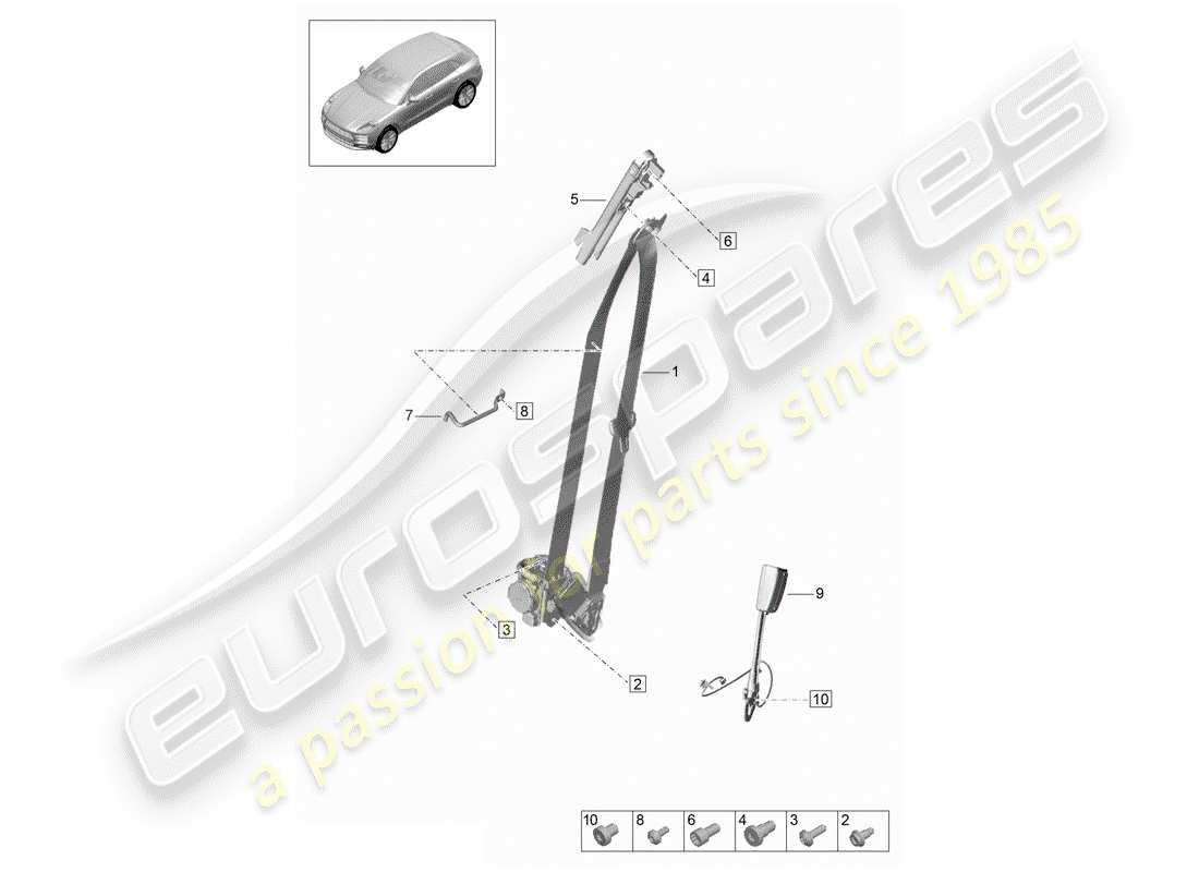 porsche 2019 (macan) three-point safety belt front belt latch part diagram