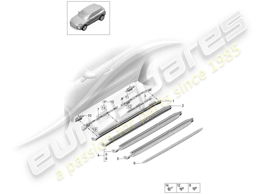 porsche 2019 (macan) side member trim accessories sill part diagram