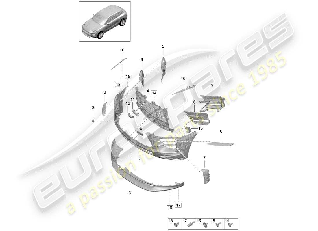porsche 2019 (macan) bumper front sport design package gts part diagram