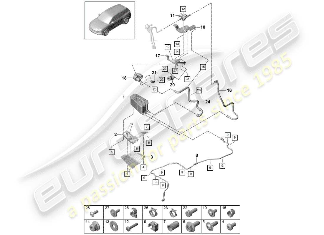 porsche 2019 (cayenne e3 9ya/9yb) activated charcoal container parts diagram