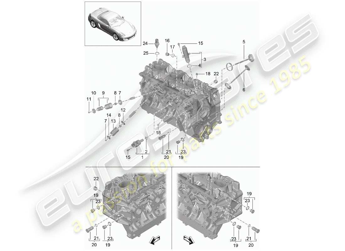 porsche 2013 (981 boxster) cylinder head accessories inlet/outlet valve parts diagram