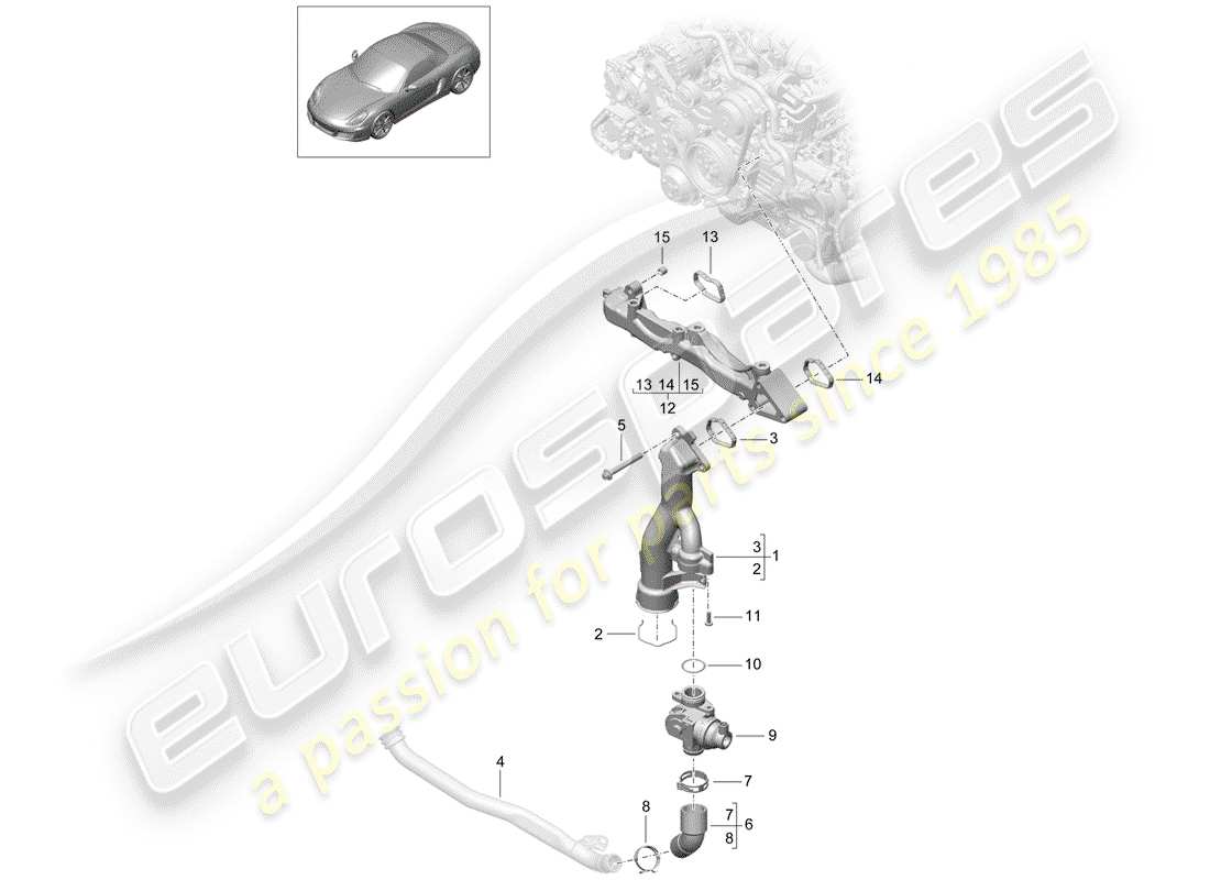 porsche 2013 (981 boxster) assembly carrier water pipe parts diagram