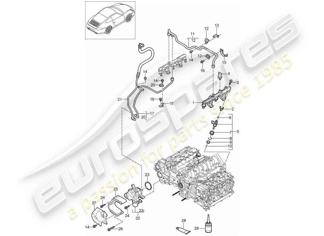 porsche 2009 (997-2) fuel collection pipe parts diagram