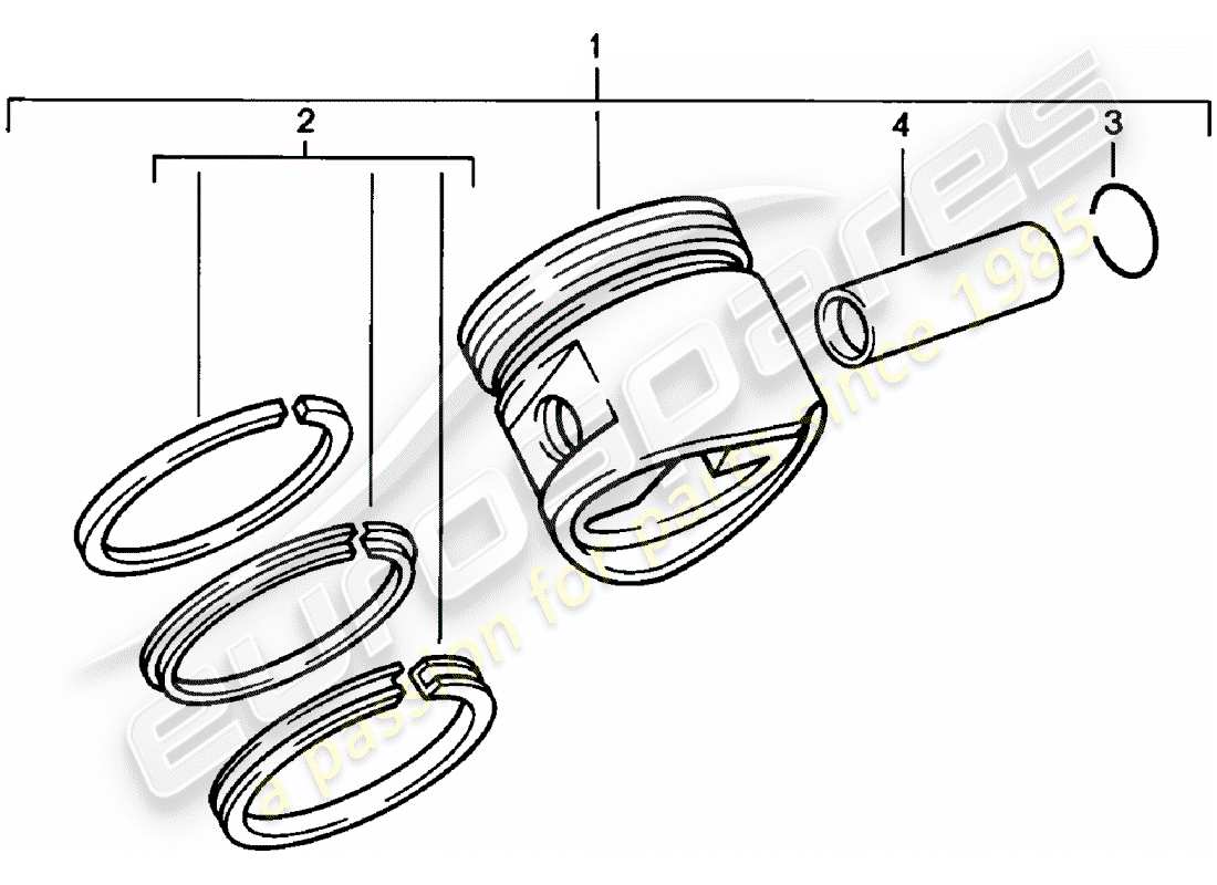 porsche 924 (1984) piston - piston rings parts diagram