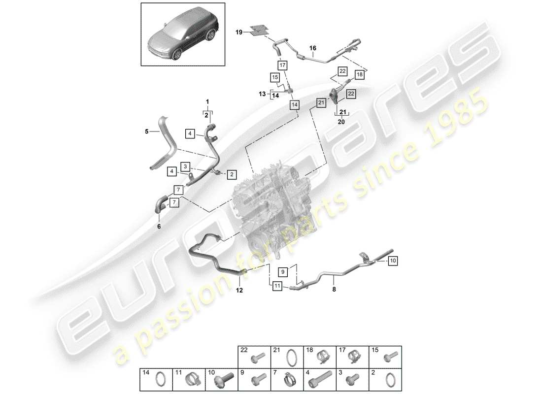 porsche 2018 (cayenne e3 9ya/9yb) coolant cooling system 1 parts diagram