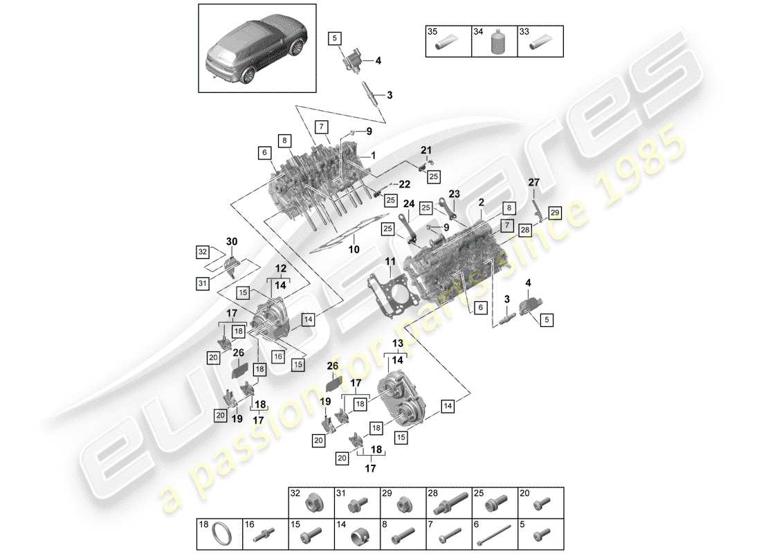porsche 2018 (cayenne e3 9ya/9yb) cylinder head parts diagram