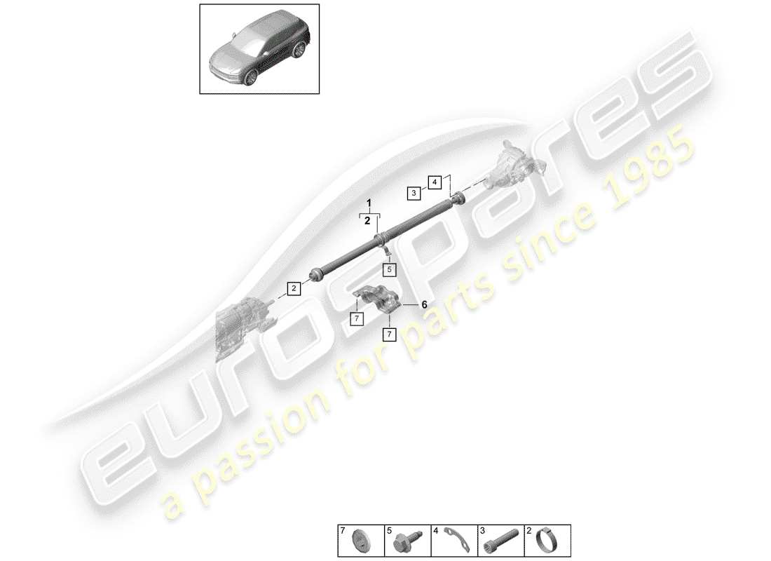 porsche 2018 (cayenne e3 9ya/9yb) cardan shaft parts diagram