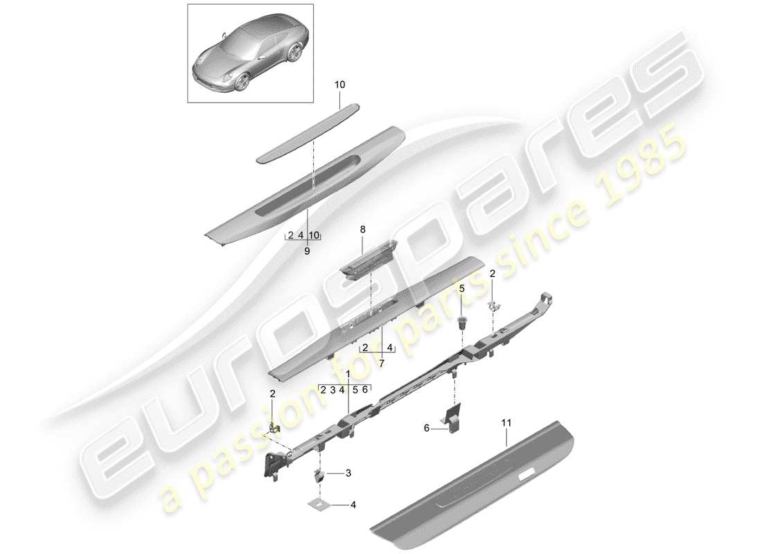 porsche 2016 (991-1) trim sill parts diagram