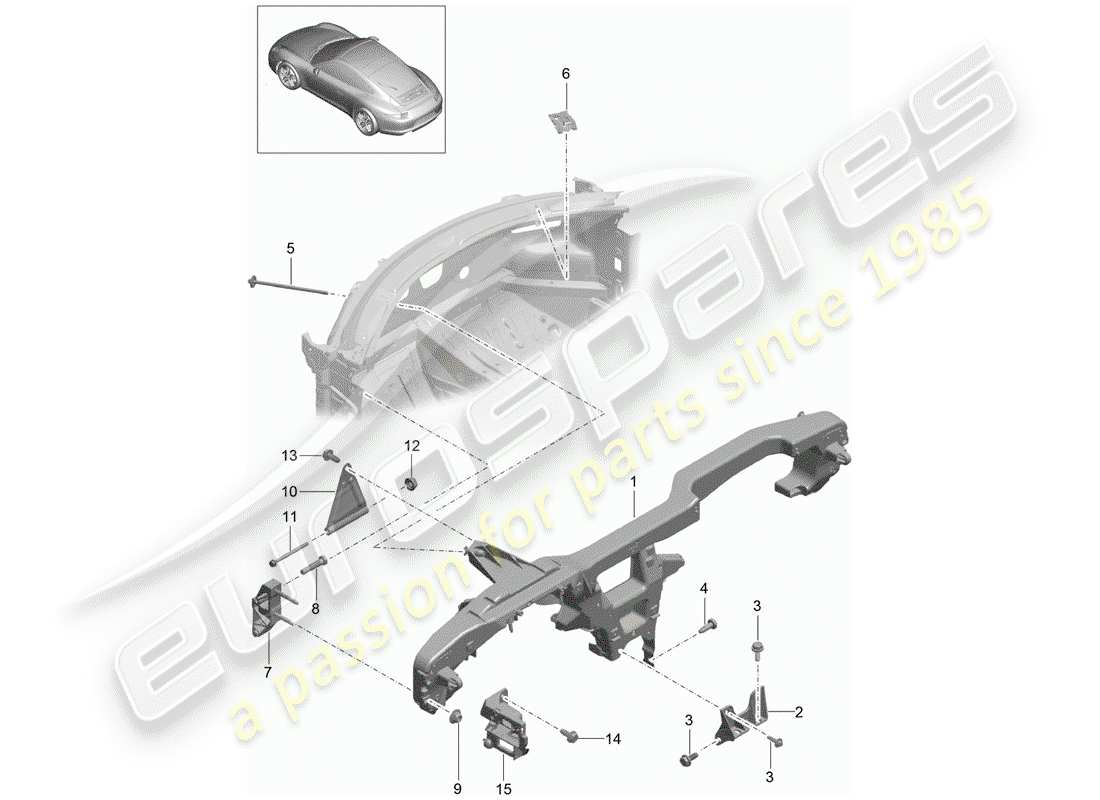 porsche 2014 (991-1) retaining frame dashboard parts diagram