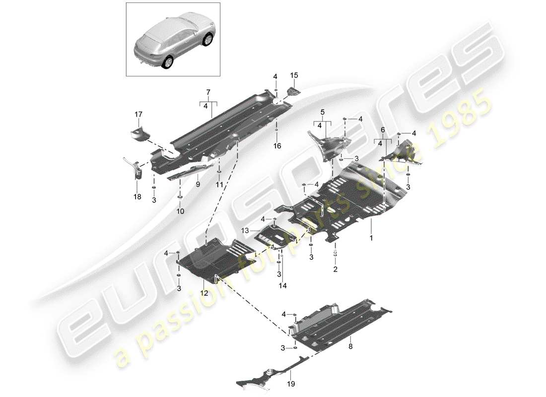 porsche 2017 (macan) underbody trim part diagram