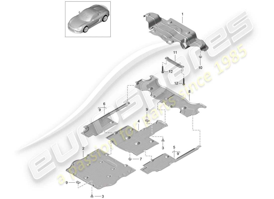 porsche 2016 (981 boxster spyder) trim underbody trim parts diagram