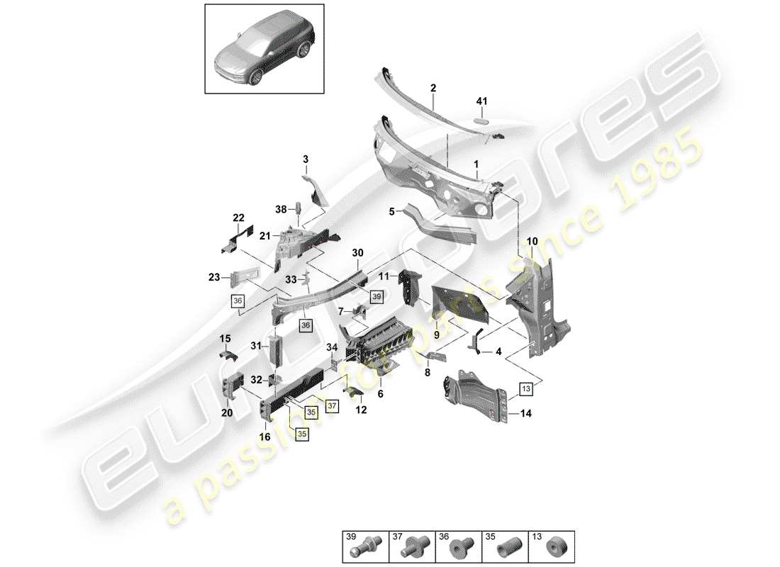 porsche 2019 (cayenne e3 9ya/9yb) front end individual parts parts diagram