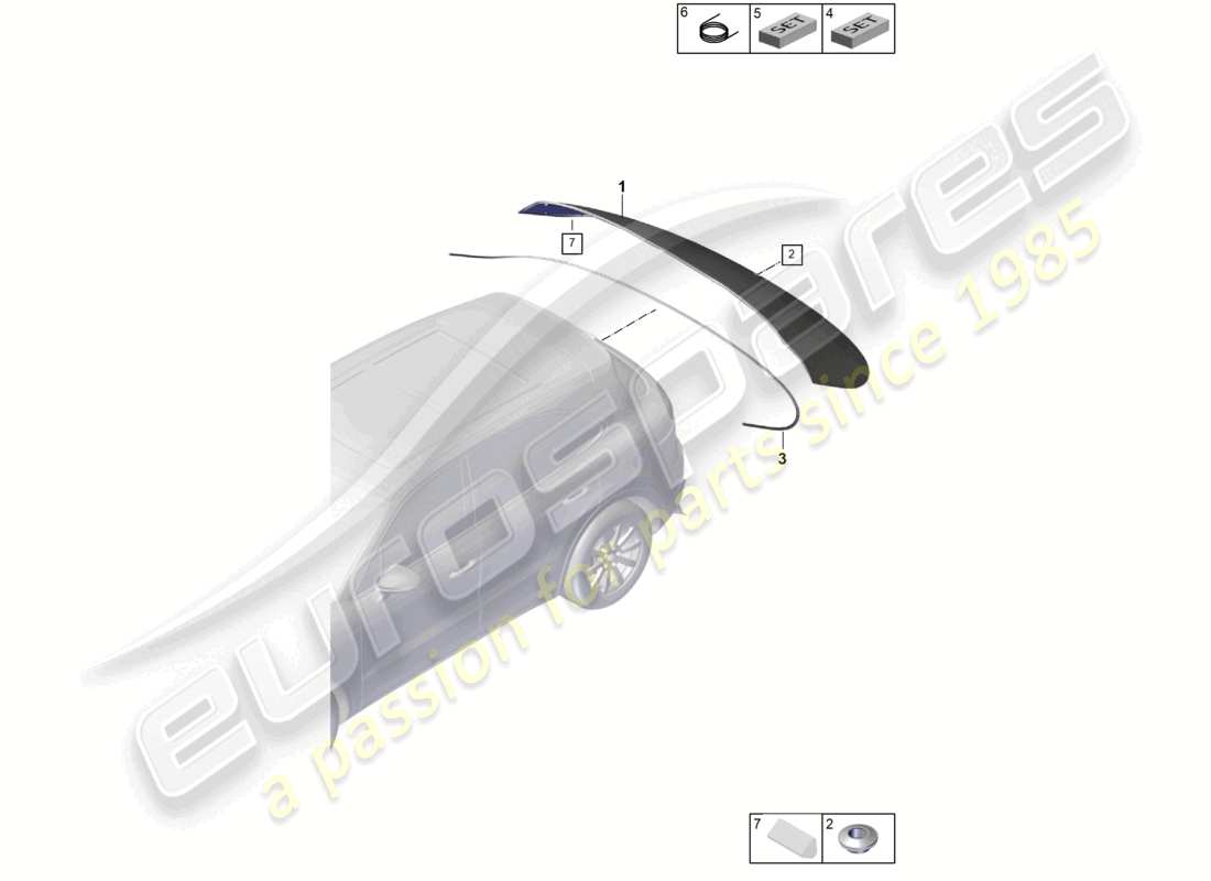 porsche 2019 (cayenne e3 9ya/9yb) rear window parts diagram