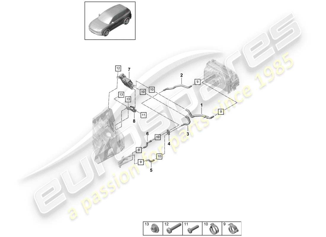porsche 2019 (cayenne e3 9ya/9yb) heater lhd high-temperature circuit for vehicles with hybrid drive parts diagram