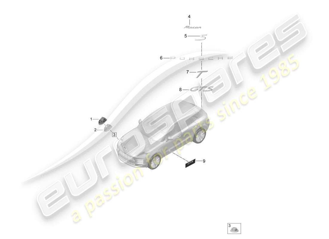 porsche 2019 (macan) inscriptions/lettering porsche crest part diagram