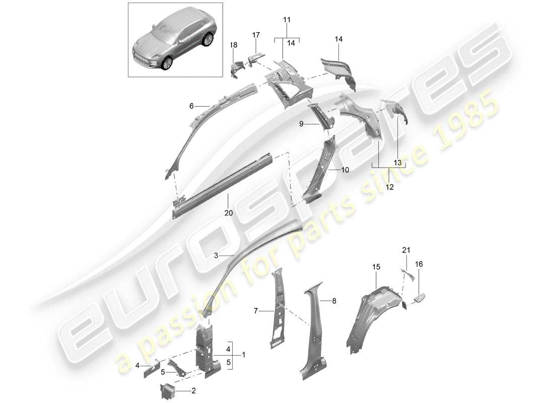 porsche 2019 (macan) side part inner part diagram