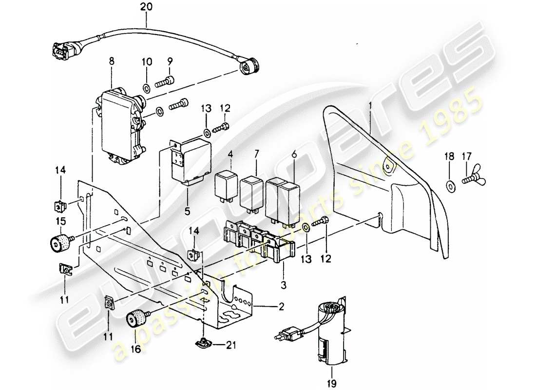 porsche 1994 (964) fuse box/relay plate - engine compartment parts diagram