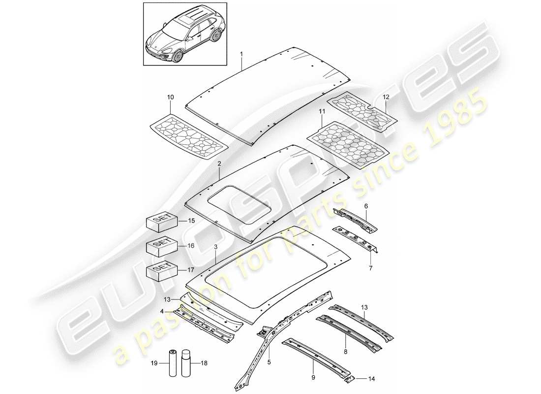 porsche 2011 (cayenne e2 92a) roof scuttle part diagram