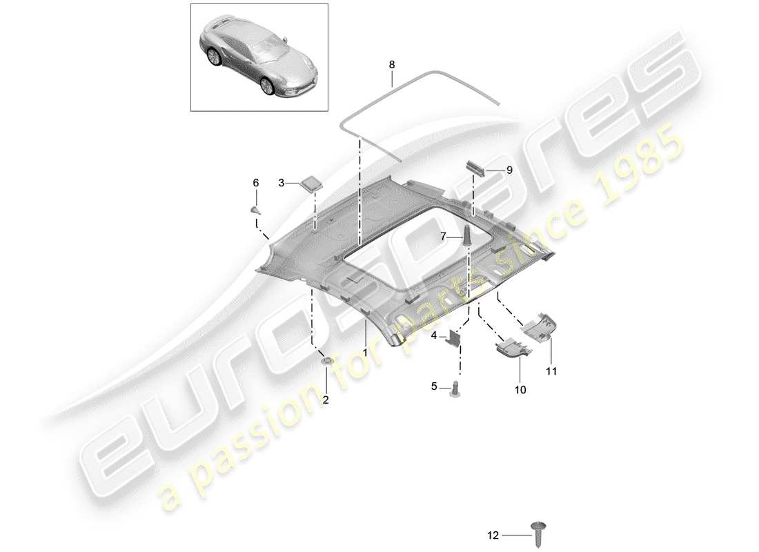 porsche 2015 (991-1 turbo) roof trim d >>- mj 2016 part diagram