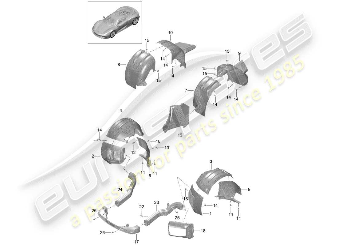 porsche 2015 (918 spyder) wheelhouse protector parts diagram