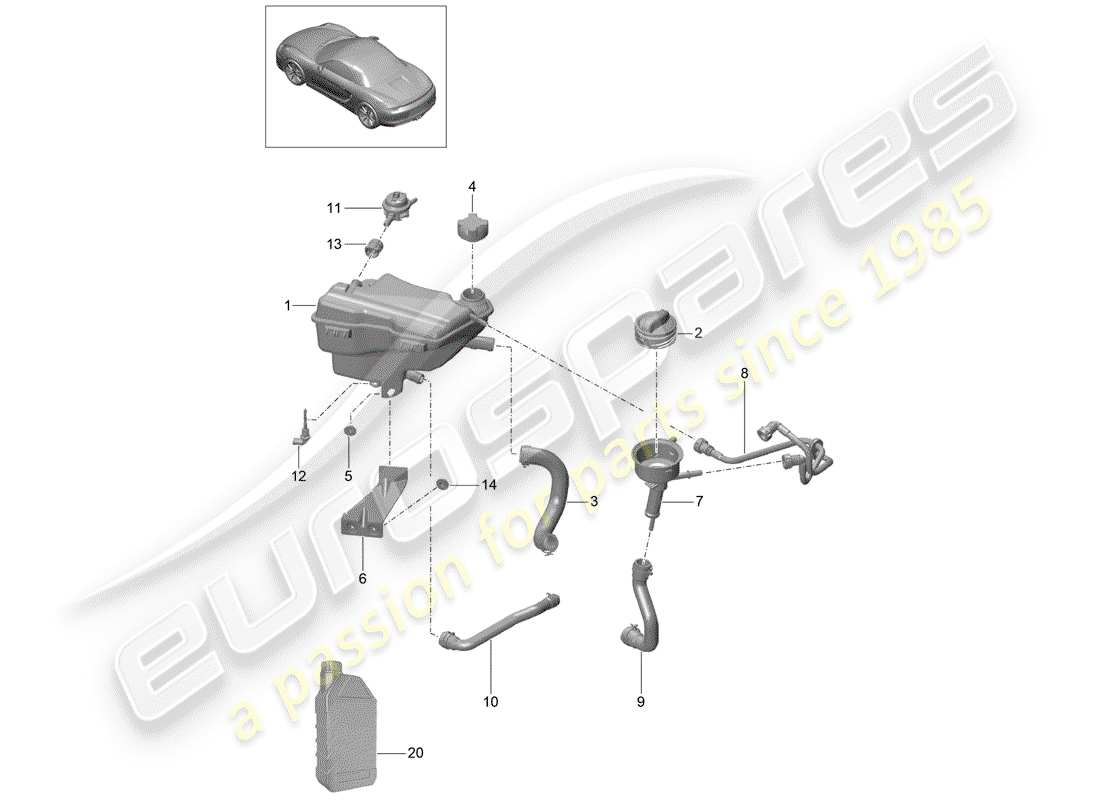 porsche 2013 (981 boxster) coolant cooling system reservoir parts diagram