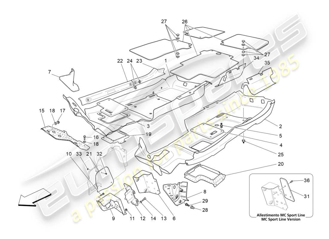 maserati granturismo (2013) passenger compartment mats parts diagram