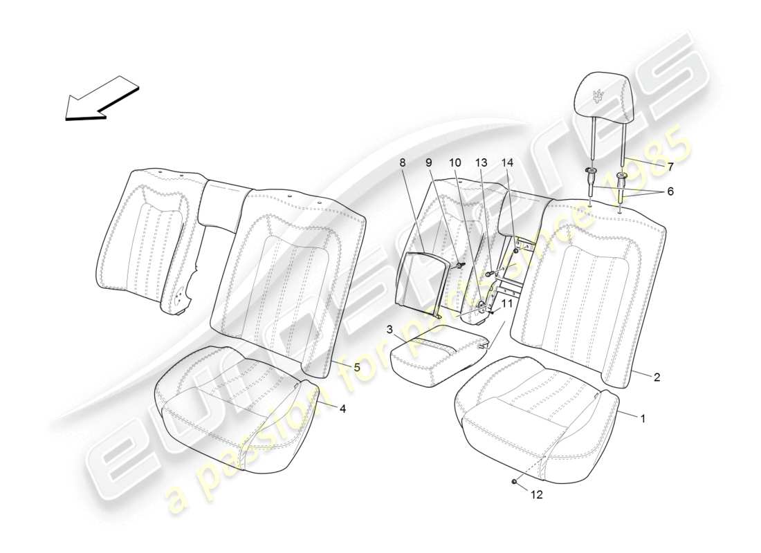 maserati granturismo (2008) rear seats: trim panels parts diagram