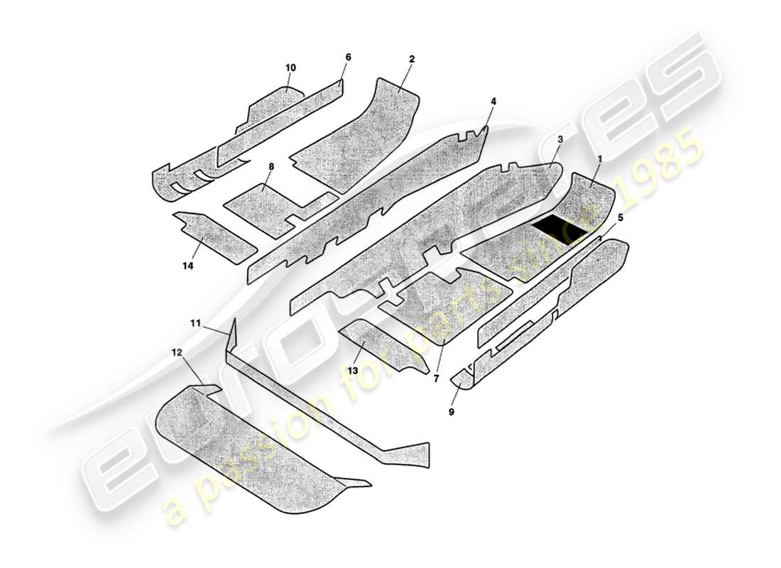 aston martin v8 volante (2000) carpets part diagram