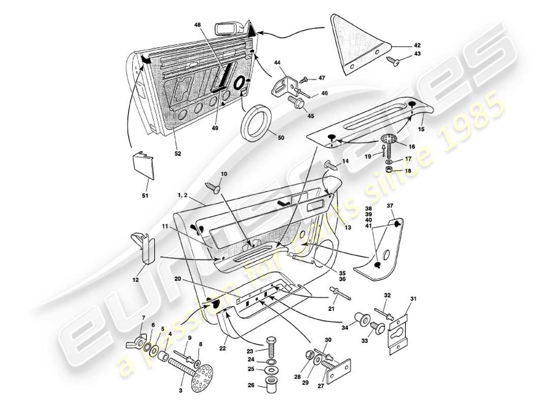 aston martin v8 volante (2000) door casing part diagram