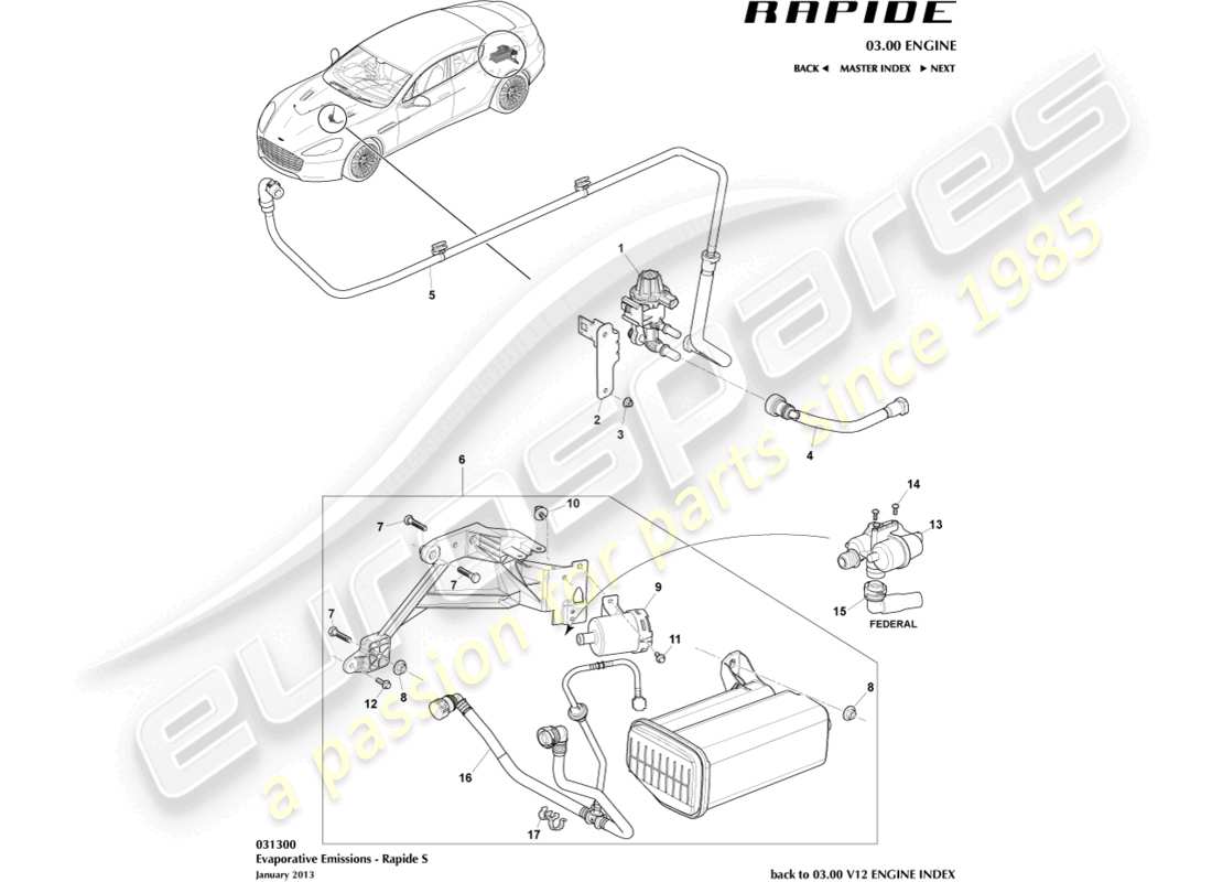 a part diagram from the aston martin rapide (2013) parts catalogue