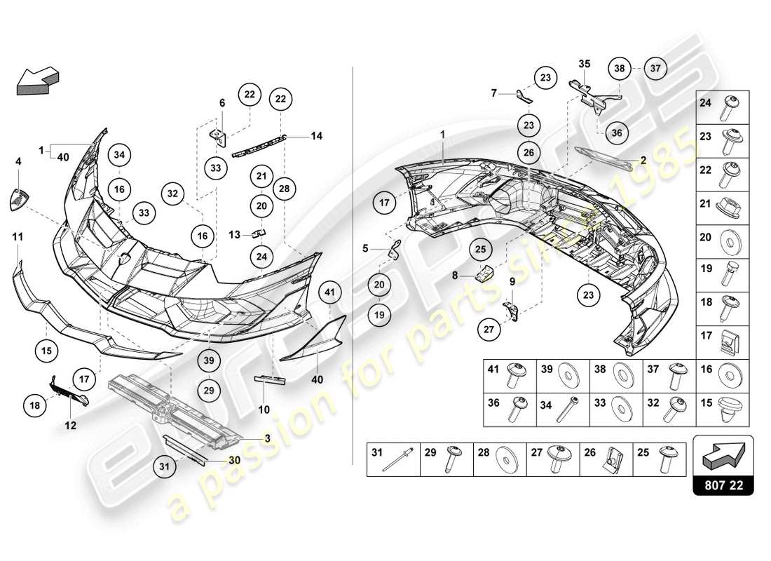 lamborghini 2019 (lp770-4 svj coupe) bumper, complete part diagram