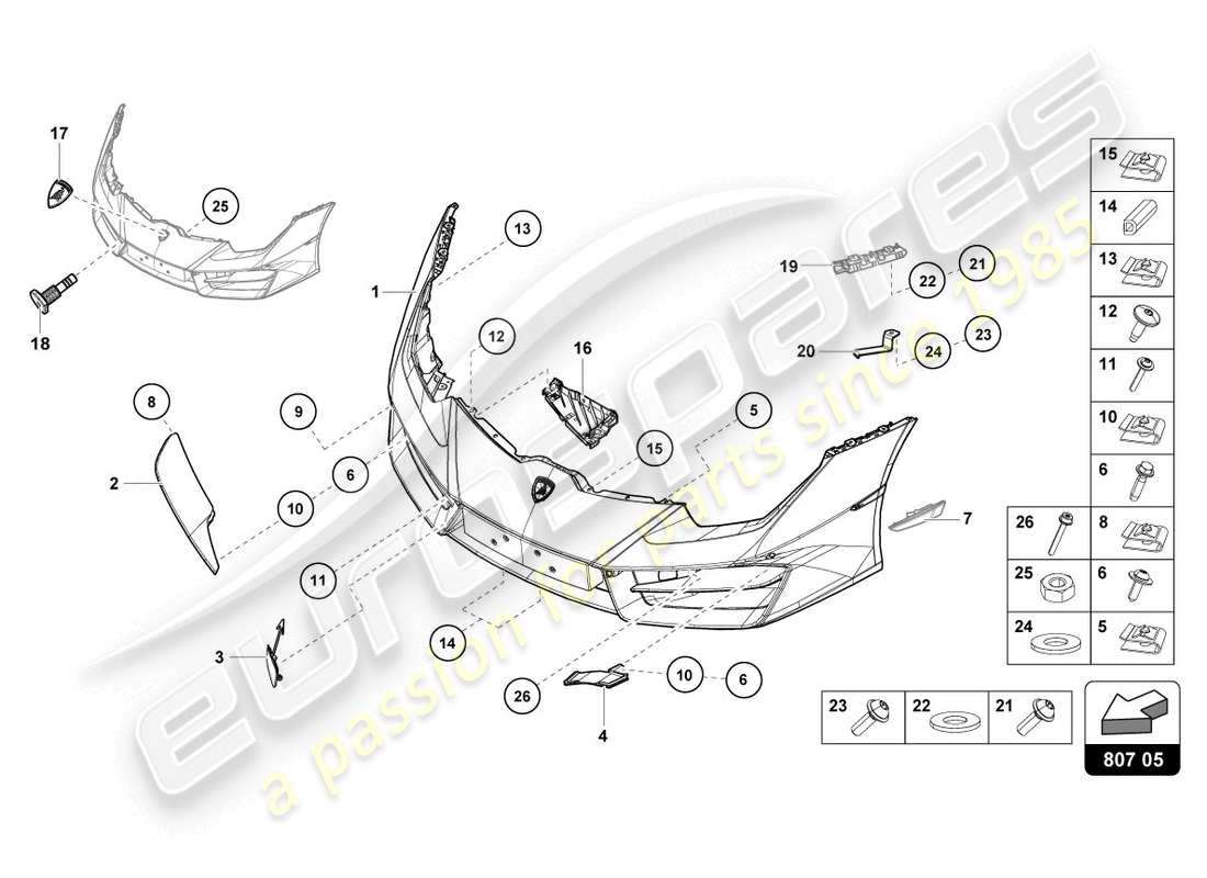 lamborghini 2016 (lp580-2 coupe) bumper, complete part diagram
