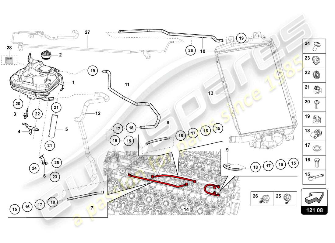 lamborghini lp700-4 roadster (2014) fluid tank with coolant level indicator parts diagram