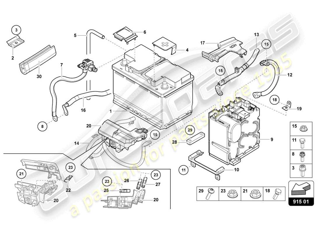 lamborghini lp740-4 s roadster (2021) battery parts diagram