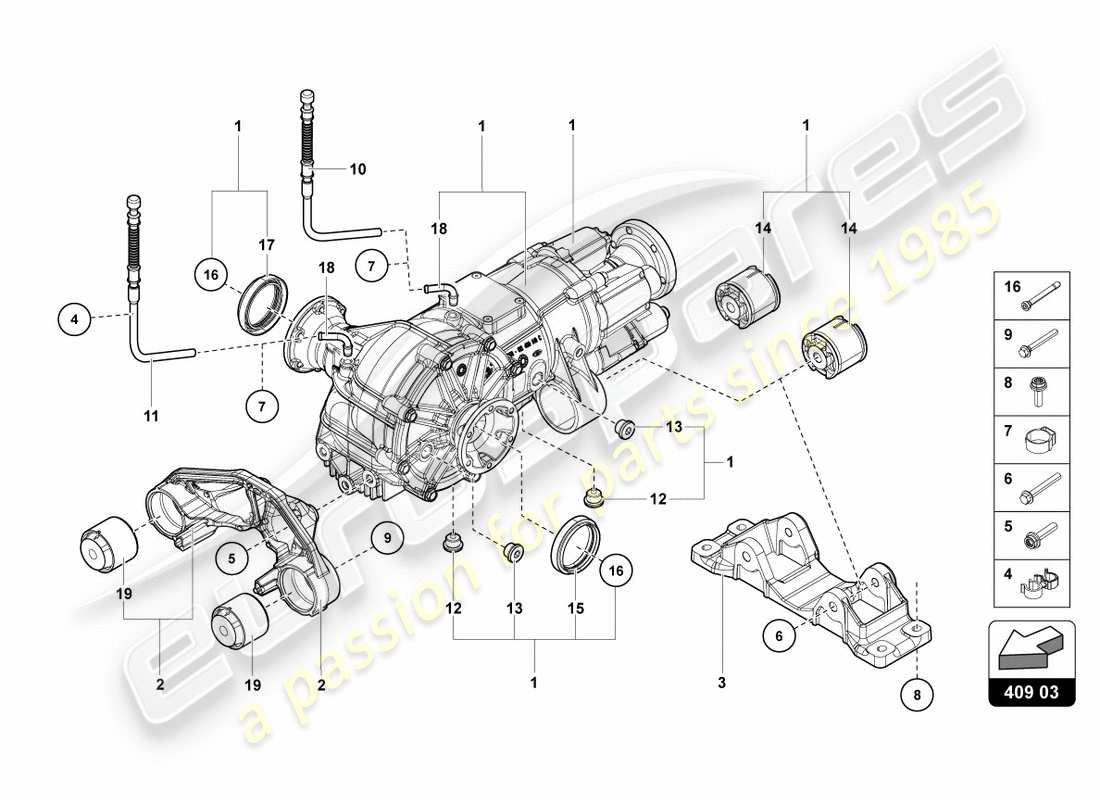 lamborghini centenario coupe (2017) front axle differential with visco clutch parts diagram