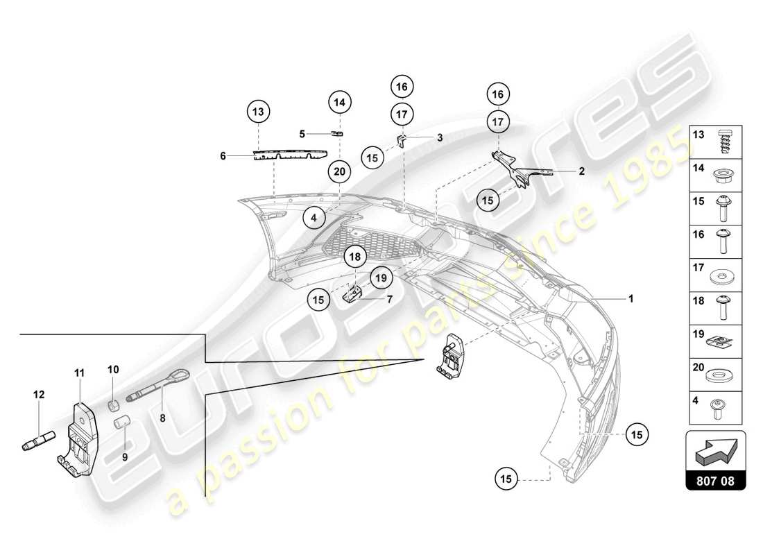 lamborghini lp720-4 roadster 50 (2015) bumper, complete parts diagram